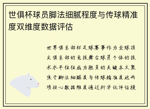 世俱杯球员脚法细腻程度与传球精准度双维度数据评估
